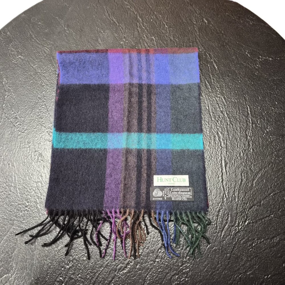 VTG Hunt Club Plaid 100% Lambswool Scarf West Germany Jewel Tones DarkAcademia